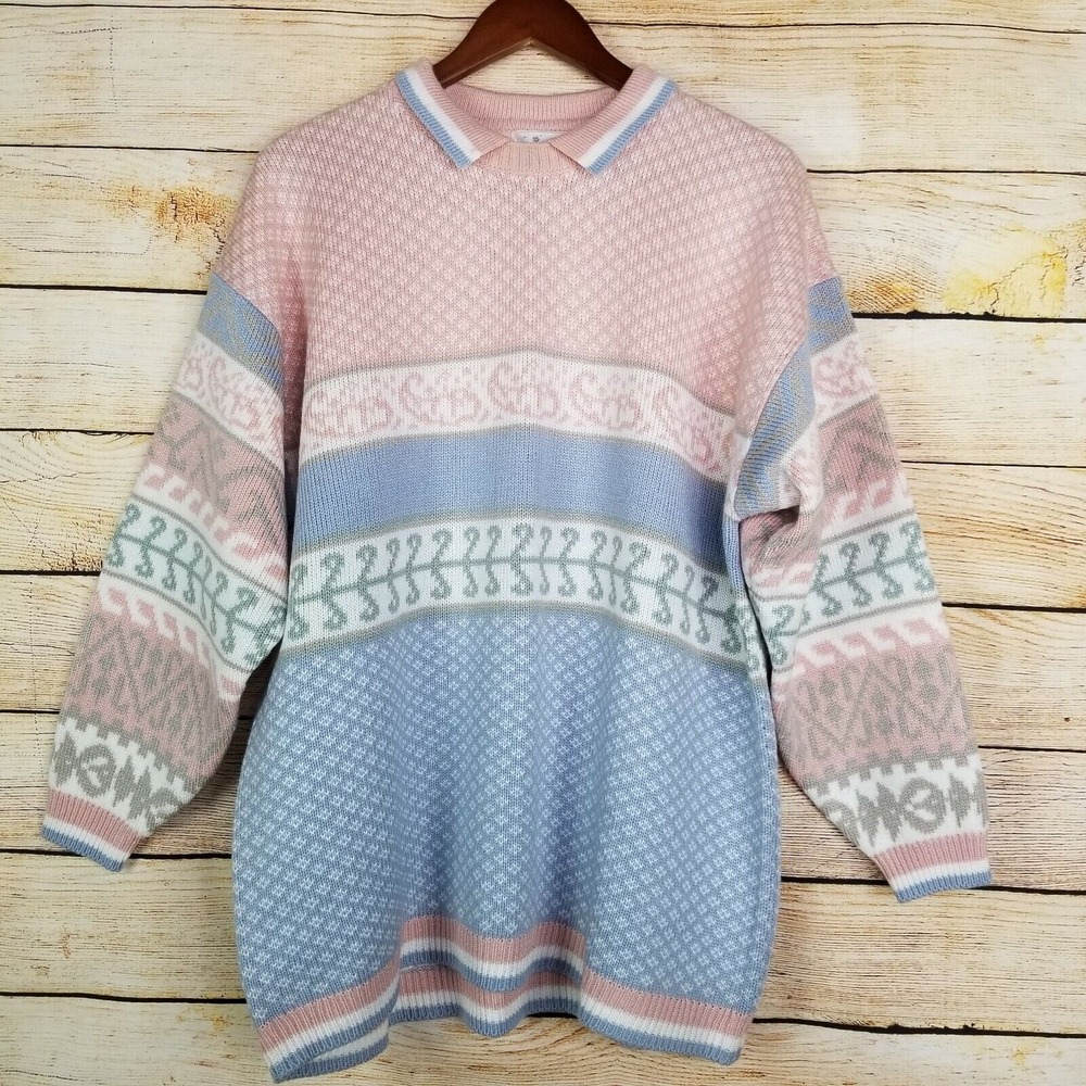 Vintage Cynthia J Womens Sweater Size 2X Pink Striped Soft Crew Crewneck New